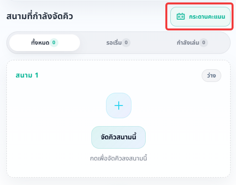 ปุ่มกระดานคะแนนอยู่มุมขวาบนของหัวข้อสนามที่กำลังจัดคิว
